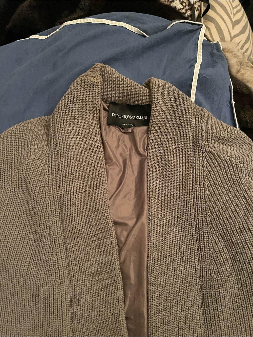 Emporio Armani Men's Taupe-Gray Shawl Collar Cardigan
